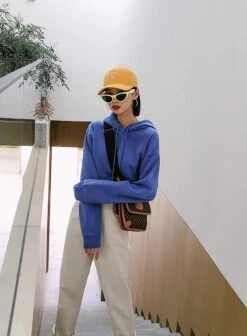 Blue Cropped Drawstring Hoodie | Rose - BlackPink -Diva s Closet Rose BlackPink Blue Cropped Drawstring Hoodie 3