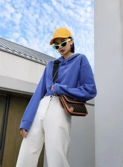 Blue Cropped Drawstring Hoodie | Rose - BlackPink -Diva s Closet Rose BlackPink Blue Cropped Drawstring Hoodie 4 600x817 1