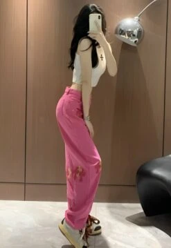 Pink Cross Embroidered Jeans | Ryujin - ITZY -Diva s Closet Ryujin ITZY Pink Cross Embroidered Jeans 9 600x873 1