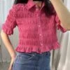 Pink Wrinkled Crop Shirt | Ryujin - ITZY -Diva s Closet Ryujin ITZY Pink Wrinkled Crop Shirt 15 600x772 1