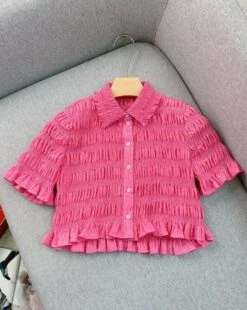 Pink Wrinkled Crop Shirt | Ryujin - ITZY -Diva s Closet Ryujin ITZY Pink Wrinkled Crop Shirt 2 600x754 1