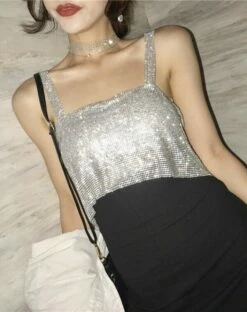 Grey Shiny Strap Crop Top | Ryujin - ITZY -Diva s Closet Ryujin Shiny Top Crop Top 12 e1643785369212 600x759 1