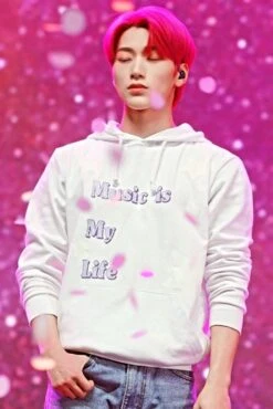 White 'Music Is My Life' Printed Hoodie | San - ATEEZ -Diva s Closet San ATEEZ White Music Is My Life Printed Hoodie 1