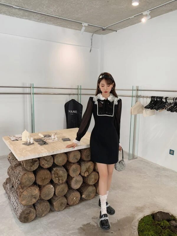 Black Long Sleeve Lace Dress | Sana - Twice 5 Black Long Sleeve Lace Dress | Sana - Twice - Image 3