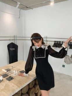 Black Long Sleeve Lace Dress | Sana - Twice 24 Black Long Sleeve Lace Dress | Sana - Twice -Diva s Closet Sana Twice Black Long Sleeve Lace Dress 12 600x800 1