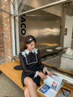 Black Long Sleeve Lace Dress | Sana - Twice 25 Black Long Sleeve Lace Dress | Sana - Twice -Diva s Closet Sana Twice Black Long Sleeve Lace Dress 3 600x800 1