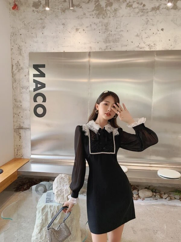 Black Long Sleeve Lace Dress | Sana - Twice 9 Black Long Sleeve Lace Dress | Sana - Twice - Image 7