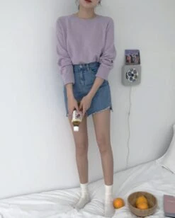 Blue Irregular Cut Denim Skirt | Sana - Twice -Diva s Closet Sana Twice Blue Irregular Cut Denim Skirt 7 600x749 1