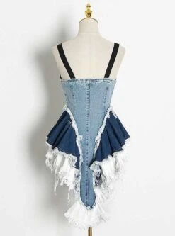 Blue Patchwork Denim Top | Sana - Twice -Diva s Closet Sana Twice Sexy Denim Top 6 e1643633543531