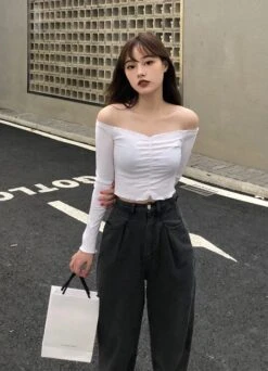 White Long Sleeve Lettuce Crop Top | Sana - Twice -Diva s Closet Sana Twice White Long Sleeve Lettuce Top 11 e1643633992138