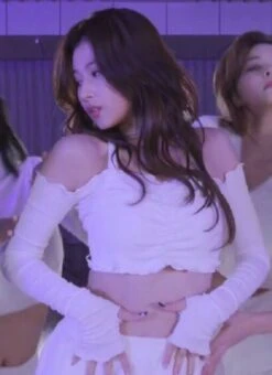 White Long Sleeve Lettuce Crop Top | Sana - Twice -Diva s Closet Sana Twice White Long Sleeve Lettuce Top 7 e1643634048870