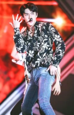 Black Pineapple And Flower Printed Shirt | Sehun-EXO -Diva s Closet Sehun EXO Black Pineapple and Flower Printed Long Sleeved Shirt 9