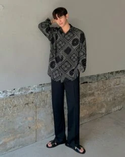 Black Long Sleeve Bandana Shirt | Seonghwa - ATEEZ -Diva s Closet Seonghwa ATEEZ Black Long Sleeve Bandana Shirt 2 600x750 1