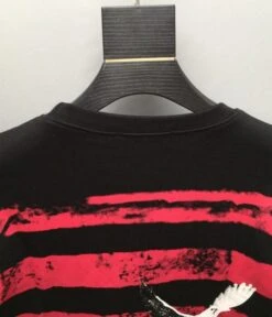 Red And Black Striped Dove Sweatshirt | Seonghwa - ATEEZ -Diva s Closet Seonghwa ATEEZ Red And Black Striped Dove Sweatshirt 17 600x699 1