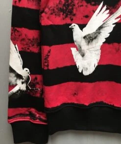 Red And Black Striped Dove Sweatshirt | Seonghwa - ATEEZ -Diva s Closet Seonghwa ATEEZ Red And Black Striped Dove Sweatshirt 21 600x716 1