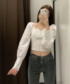 White Puffed Sleeve Crop Top | Seulgi - Red Velvet -Diva s Closet Seulgi Red Velvet White Puffed Sleeve Top 7 600x724 1