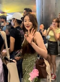 Green Floral Slide Slit Dress | Shuhua - (G)I-DLE -Diva s Closet Shuhua GI DLE Green Floral Slide Slit Dress 8