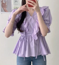 Lilac Ruffled Lace Blouse | Shuhua - (G)I-DLE 19 Lilac Ruffled Lace Blouse | Shuhua - (G)I-DLE -Diva s Closet Shuhua Lilac Ruflled Lace Blouse 10 600x659 1