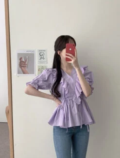 Lilac Ruffled Lace Blouse | Shuhua - (G)I-DLE 15 Lilac Ruffled Lace Blouse | Shuhua - (G)I-DLE -Diva s Closet Shuhua Lilac Ruflled Lace Blouse 6 600x794 1