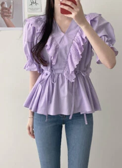 Lilac Ruffled Lace Blouse | Shuhua - (G)I-DLE
