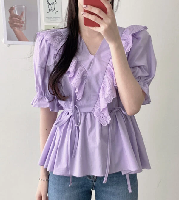 Lilac Ruffled Lace Blouse | Shuhua - (G)I-DLE 6 Lilac Ruffled Lace Blouse | Shuhua - (G)I-DLE - Image 4