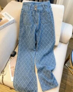 Blue Patterned Square Pocket Jeans | Sihyeon - Everglow