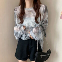 Grey Tie Dye Mesh Long Sleeves Top | Siyeon - Dreamcatcher -Diva s Closet Siyeon Dreamcatcher Grey Tie Dye Mesh Long Sleeves Top 1 600x600 1