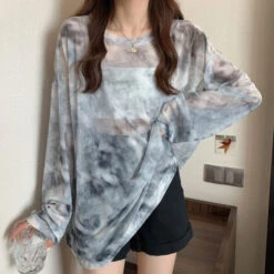 Grey Tie Dye Mesh Long Sleeves Top | Siyeon - Dreamcatcher -Diva s Closet Siyeon Dreamcatcher Grey Tie Dye Mesh Long Sleeves Top 6 600x600 1