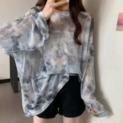 Grey Tie Dye Mesh Long Sleeves Top | Siyeon - Dreamcatcher -Diva s Closet Siyeon Dreamcatcher Grey Tie Dye Mesh Long Sleeves Top 7 600x600 1