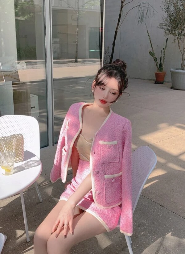 Pink Tweed Jacket And Skirt Set | Somi 14 Pink Tweed Jacket And Skirt Set | Somi - Image 12