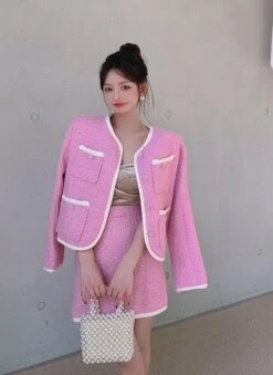 Pink Tweed Jacket And Skirt Set | Somi 25 Pink Tweed Jacket And Skirt Set | Somi -Diva s Closet Somi Pink Tweed Jacket And Skirt Set 25