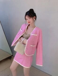 Pink Tweed Jacket And Skirt Set | Somi 28 Pink Tweed Jacket And Skirt Set | Somi -Diva s Closet Somi Pink Tweed Jacket And Skirt Set 26