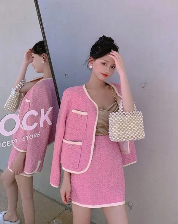 Pink Tweed Jacket And Skirt Set | Somi 12 Pink Tweed Jacket And Skirt Set | Somi - Image 10