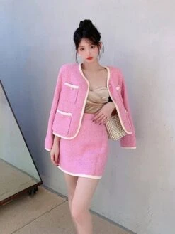 Pink Tweed Jacket And Skirt Set | Somi