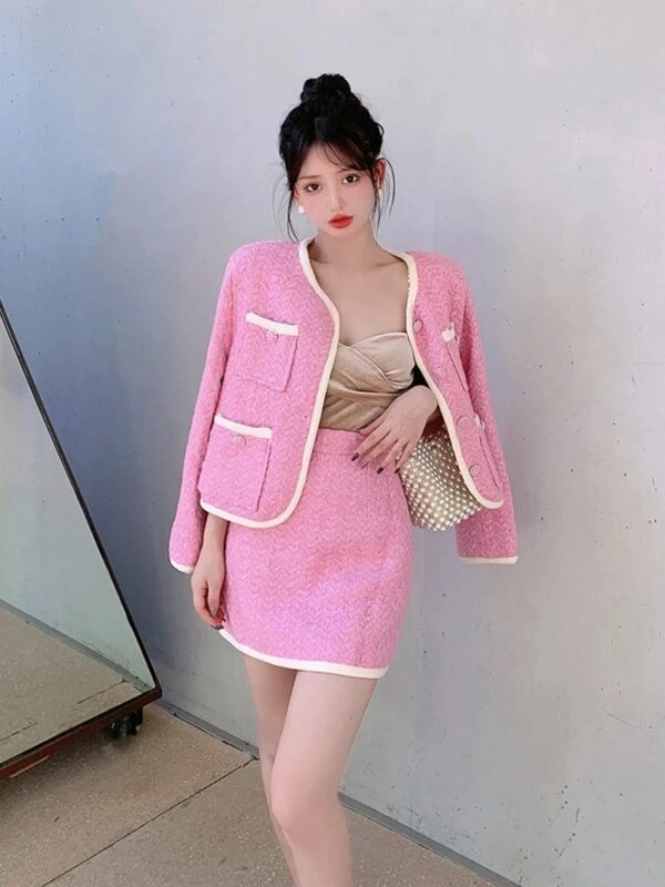 Pink Tweed Jacket And Skirt Set | Somi 3 Pink Tweed Jacket And Skirt Set | Somi