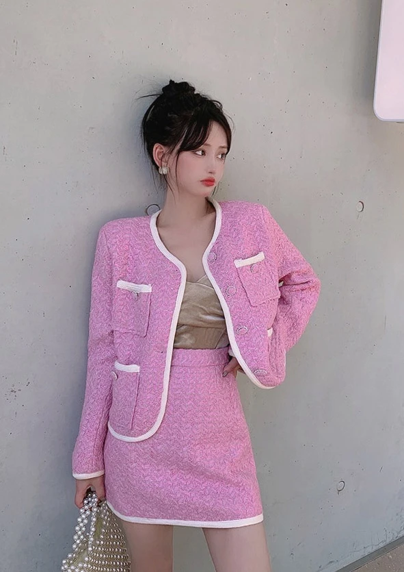 Pink Tweed Jacket And Skirt Set | Somi 9 Pink Tweed Jacket And Skirt Set | Somi - Image 7