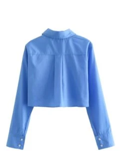 Blue Cropped Button-Up Shirt | SuA - Dreamcatcher -Diva s Closet Sua Dreamcatcher Blue Cropped Button Up Shirt 13 600x814 1