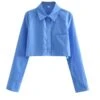 Blue Cropped Button-Up Shirt | SuA - Dreamcatcher -Diva s Closet Sua Dreamcatcher Blue Cropped Button Up Shirt 14 600x750 1