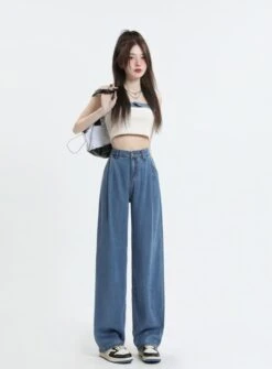 Blue Front Pleated Wide Leg Jeans | Suga - BTS -Diva s Closet Suga BTS Blue Front Pleated Wide Leg Jeans 6 600x814 1