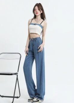 Blue Front Pleated Wide Leg Jeans | Suga - BTS -Diva s Closet Suga BTS Blue Front Pleated Wide Leg Jeans 8 600x838 1