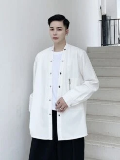 White Snap Button Shirt | Suga - BTS -Diva s Closet Suga BTS White Snap Button Shirt 2