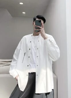 White Snap Button Shirt | Suga - BTS -Diva s Closet Suga BTS White Snap Button Shirt 3