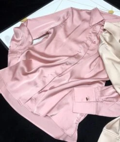 Pink Button-Up Satin Shirt | Suho - EXO -Diva s Closet Suho EXO Pink Button Up Satin Shirt 5 600x708 1