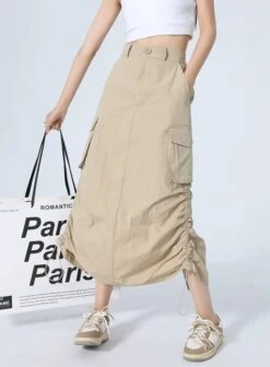 Beige Drawstring Cargo Skirt | Sullyoon - NMIXX -Diva s Closet Sullyoon NMIXX Beige Drawstring Cargo Skirt 12 600x817 1