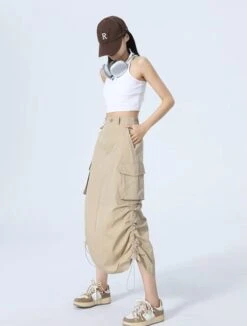 Beige Drawstring Cargo Skirt | Sullyoon - NMIXX -Diva s Closet Sullyoon NMIXX Beige Drawstring Cargo Skirt 6 600x793 1