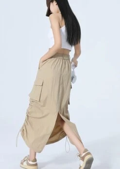Beige Drawstring Cargo Skirt | Sullyoon - NMIXX -Diva s Closet Sullyoon NMIXX Beige Drawstring Cargo Skirt 8