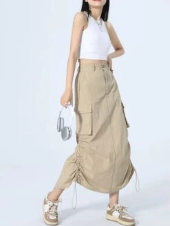 Beige Drawstring Cargo Skirt | Sullyoon - NMIXX