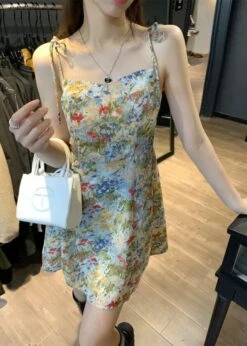 Green Oil Painting Design Floral Sling Dress | Sullyoon - NMIXX -Diva s Closet Sullyoon NMIXX Green Floral Sling Dress 7 600x840 1