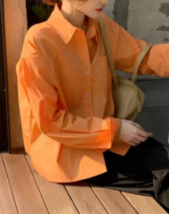 Orange Button-Up Single Pocket Shirt | Sunghoon - Enhypen -Diva s Closet Sunghoon Enhypen Orange Button Up Single Pocket Shirt 3 2 600x759 1