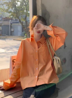 Orange Button-Up Single Pocket Shirt | Sunghoon - Enhypen